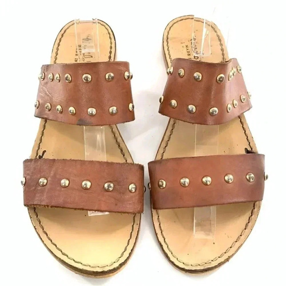 niccolo vacari womens sandals 10 brown Italian leather straps studded slides - Picture 1 of 12
